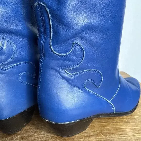 Sesto Meucci Blue Italian Leather Boots Women's 6 Western Style Cowgirl Cowboy - Picture 2 of 12